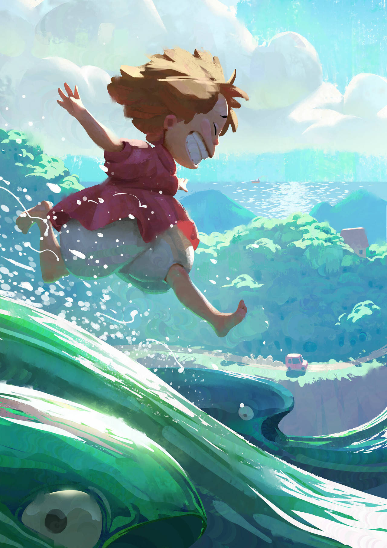 Ponyo, green fish, giant green whale, HD Phone Wallpaper