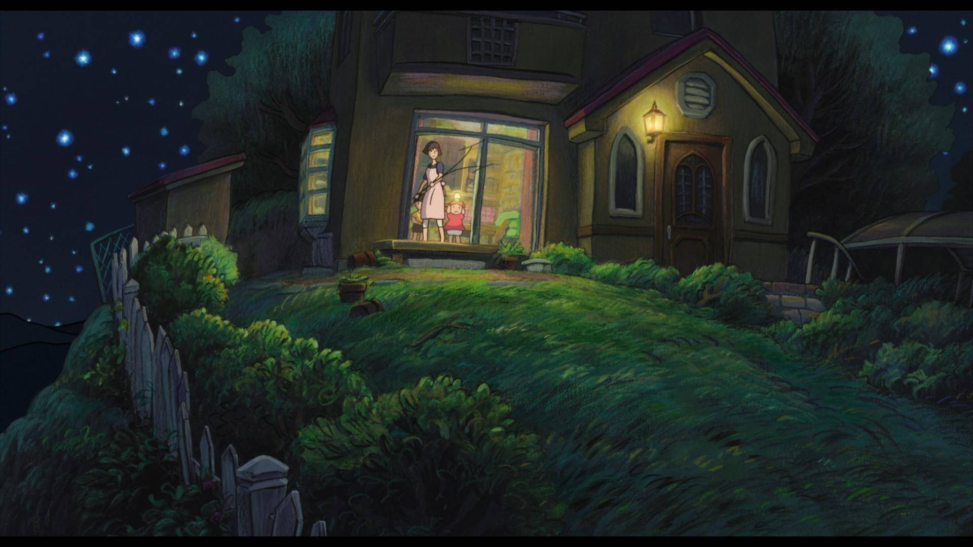 Ponyo, starry night sky, cozy house, Full HD Desktop Wallpaper