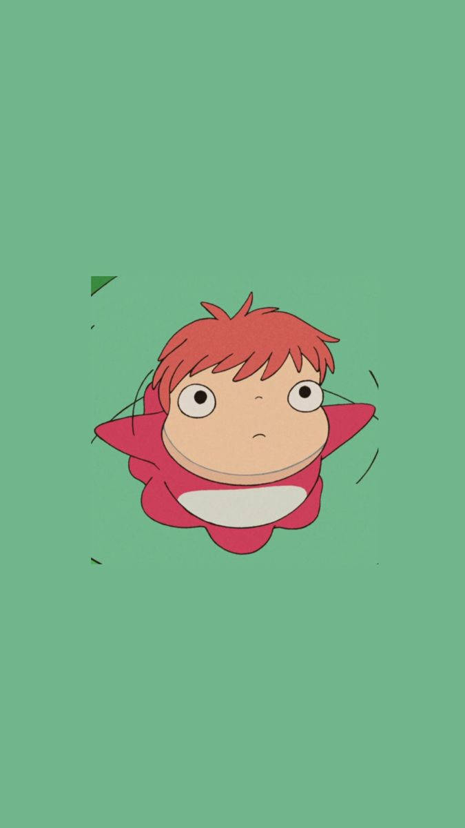 Ponyo, green background, red-haired anime character, SD Phone Wallpaper