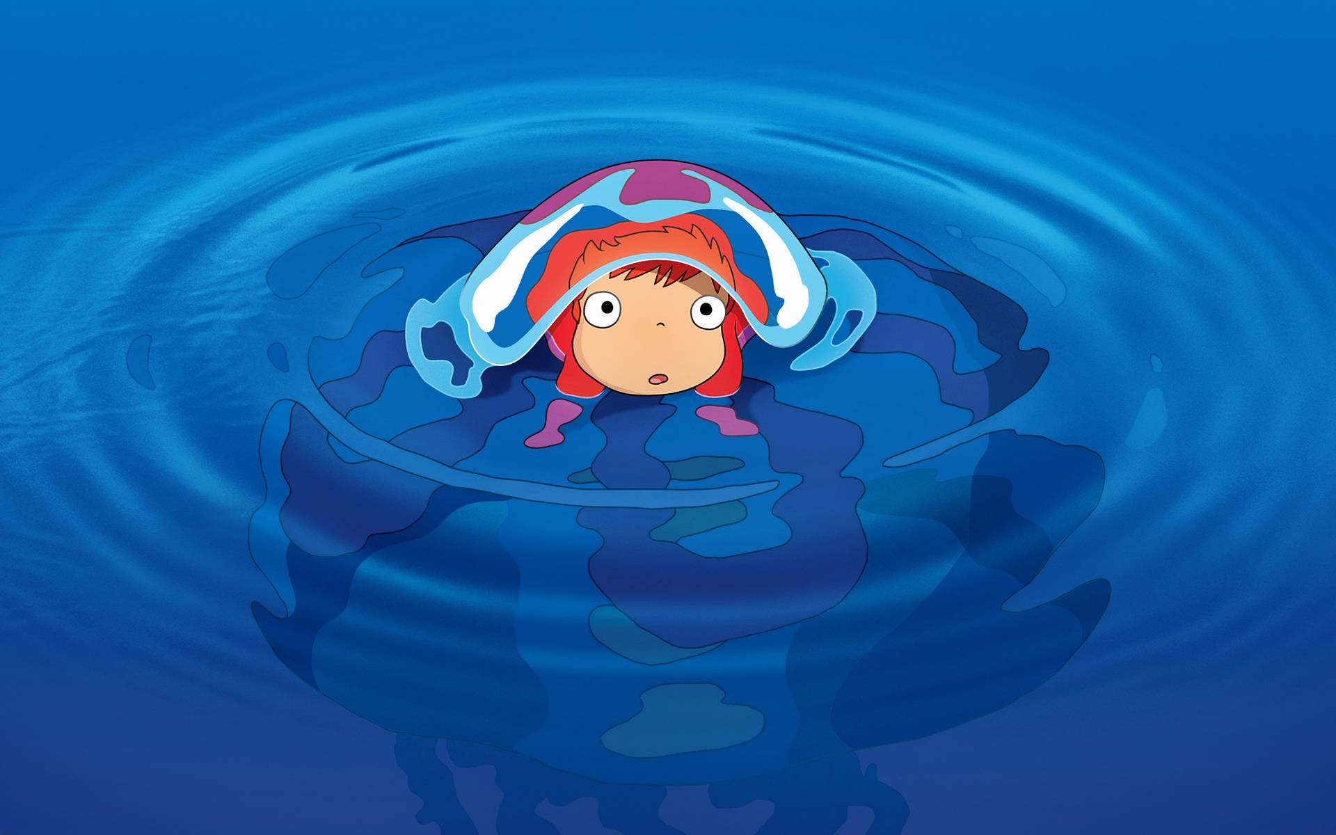 Ponyo, blue diving helmet, deep blue water, Full HD Desktop Wallpaper