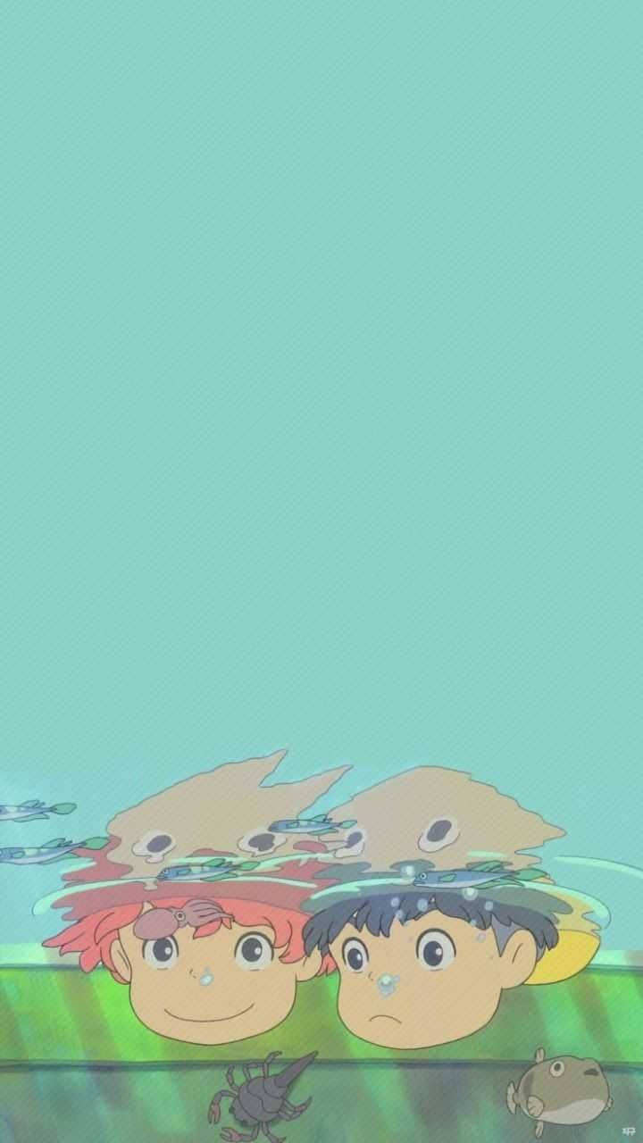 Ponyo, mint green background, fish-like creatures, HD Phone Wallpaper