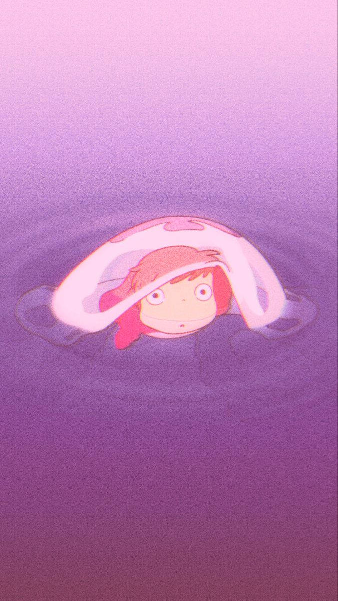 Ponyo, purple water ripples, red-haired girl, SD Phone Wallpaper