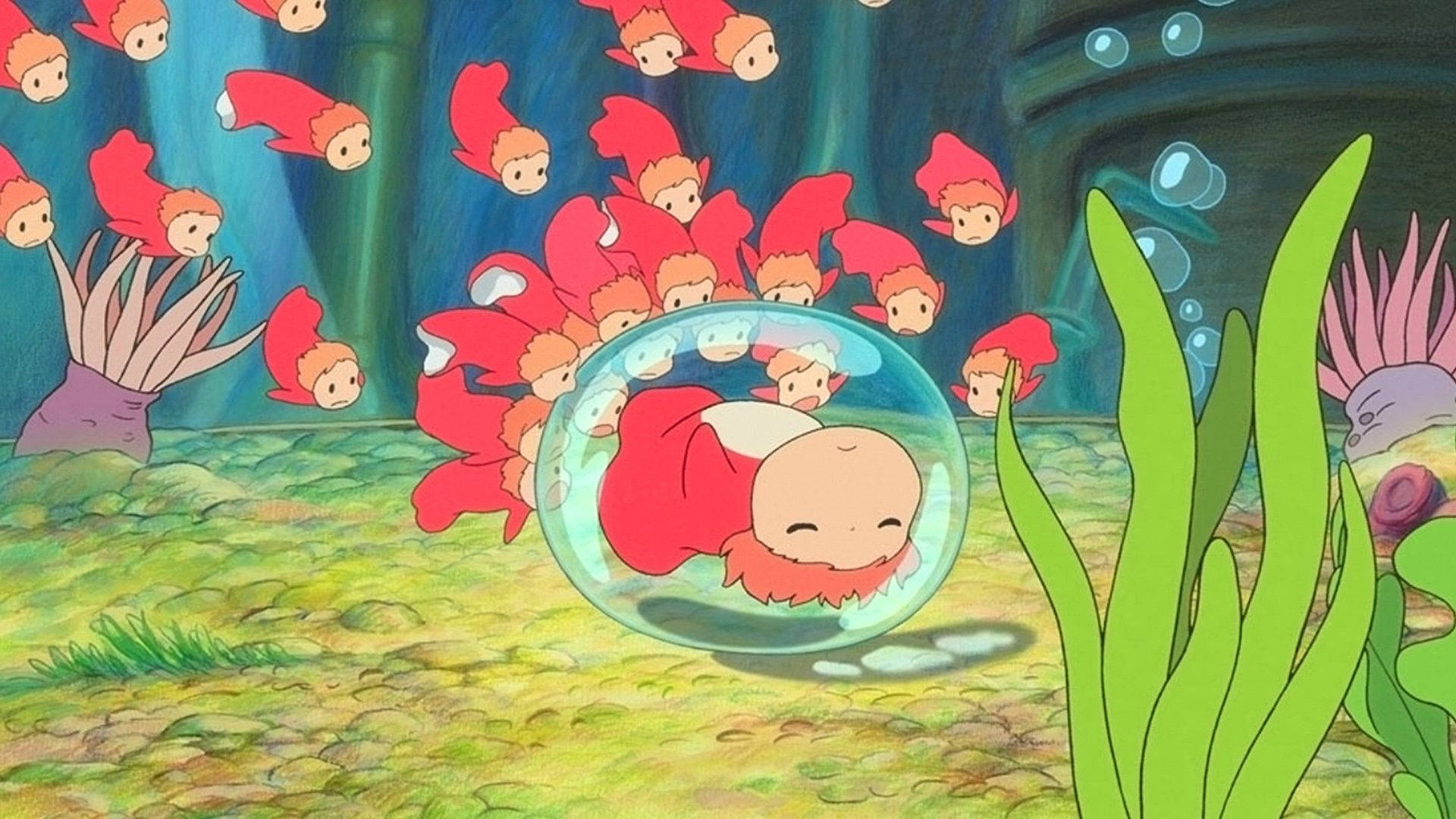 Ponyo, goldfish, red-haired fish, Full HD Desktop Wallpaper