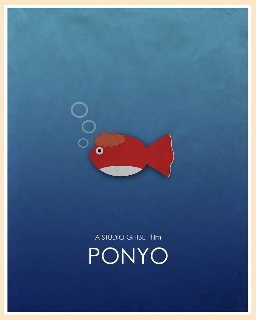 Ponyo, minimalist poster, red fish, SD Phone Wallpaper