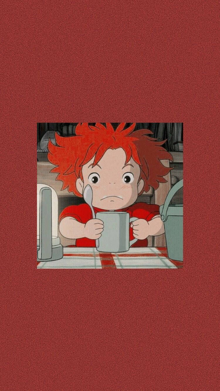 Ponyo, fiery red hair, spoon, HD Phone Wallpaper