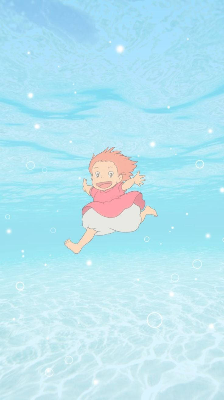 Ponyo, crystal blue waters, orange hair, HD Phone Wallpaper