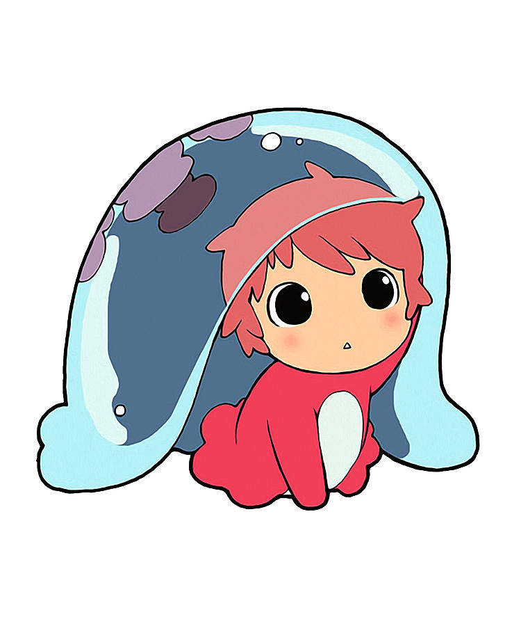 Ponyo, red-haired, red outfit, SD Phone Wallpaper