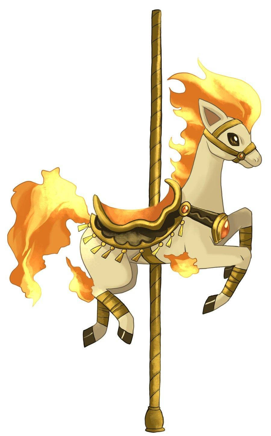 Ponyta, carousel, golden pole, HD Phone Wallpaper