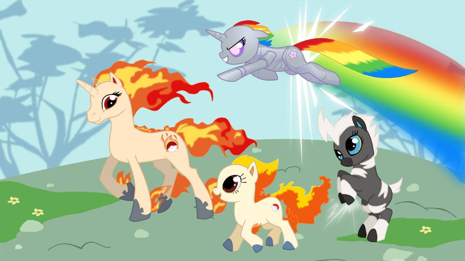 Ponyta, zebra-like pony, rainbow-maned unicorn, HD Desktop Wallpaper