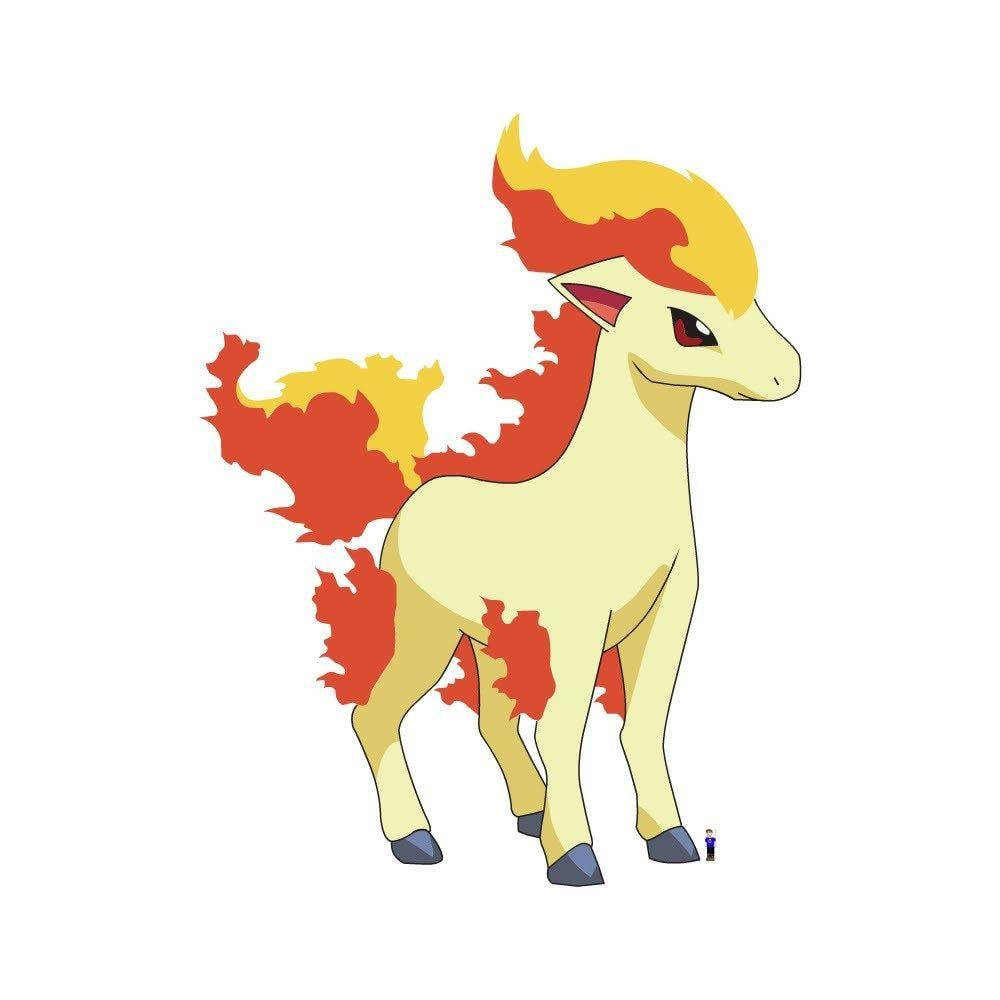 Cartoon Ponyta, white, fiery red and yellow mane, SD Desktop Wallpaper