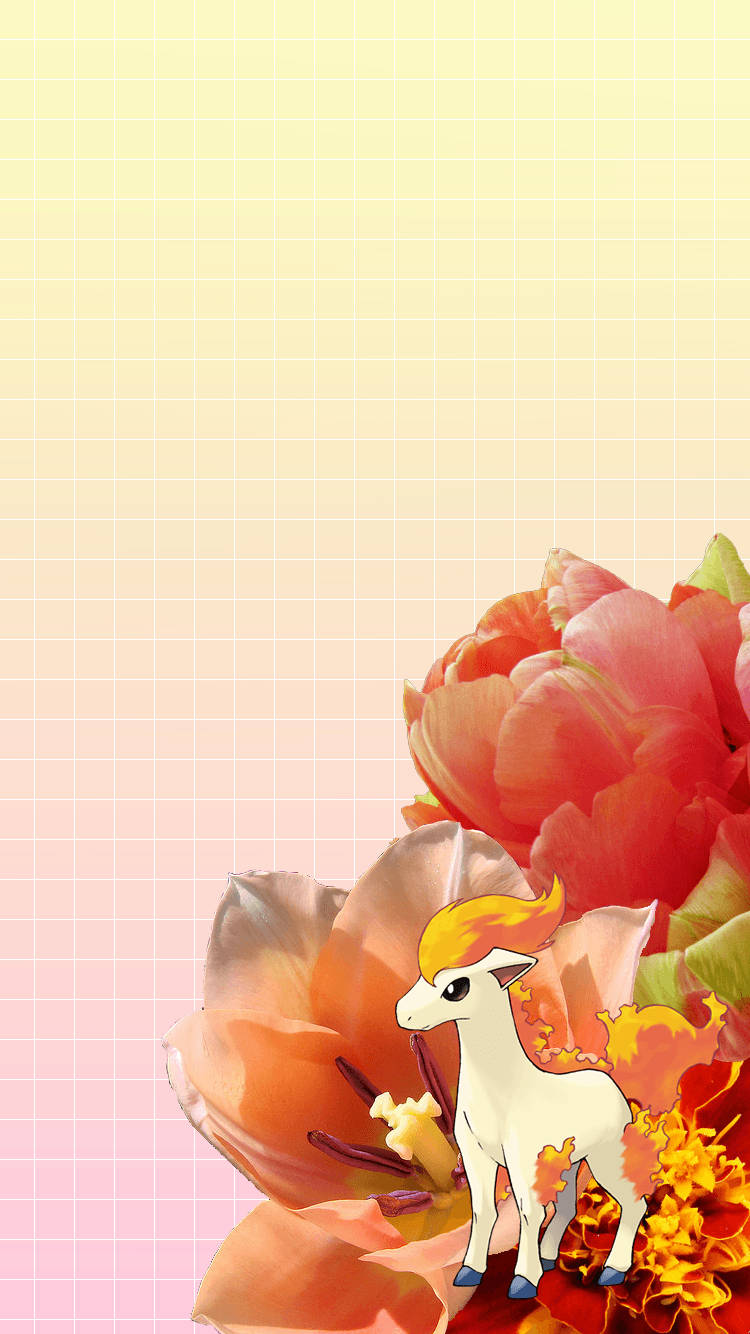 Ponyta, red rose, anime-style, HD Phone Wallpaper