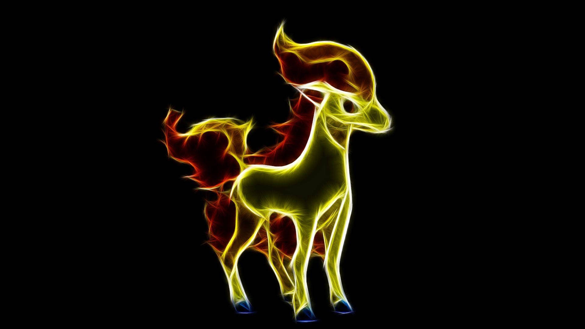 Ponyta, neon, yellow and red flames, Full HD Desktop Wallpaper