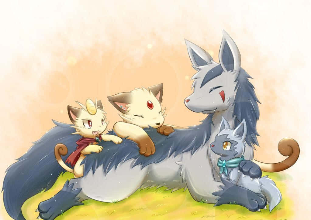 Poochyena, fluffy gray fox, kits, SD Desktop Wallpaper