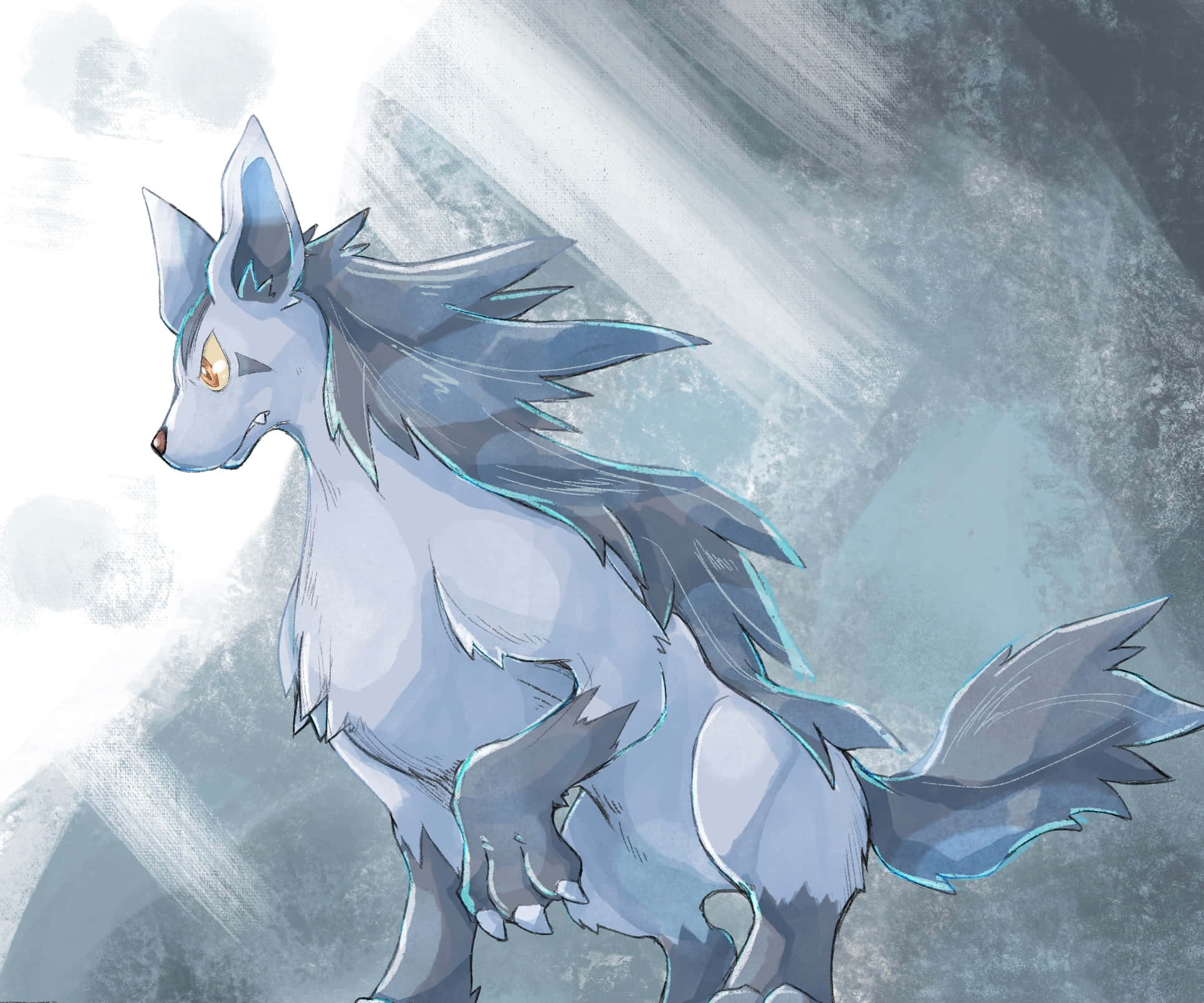 Poochyena, blue-furred, glowing amber eyes, Full HD Desktop Wallpaper