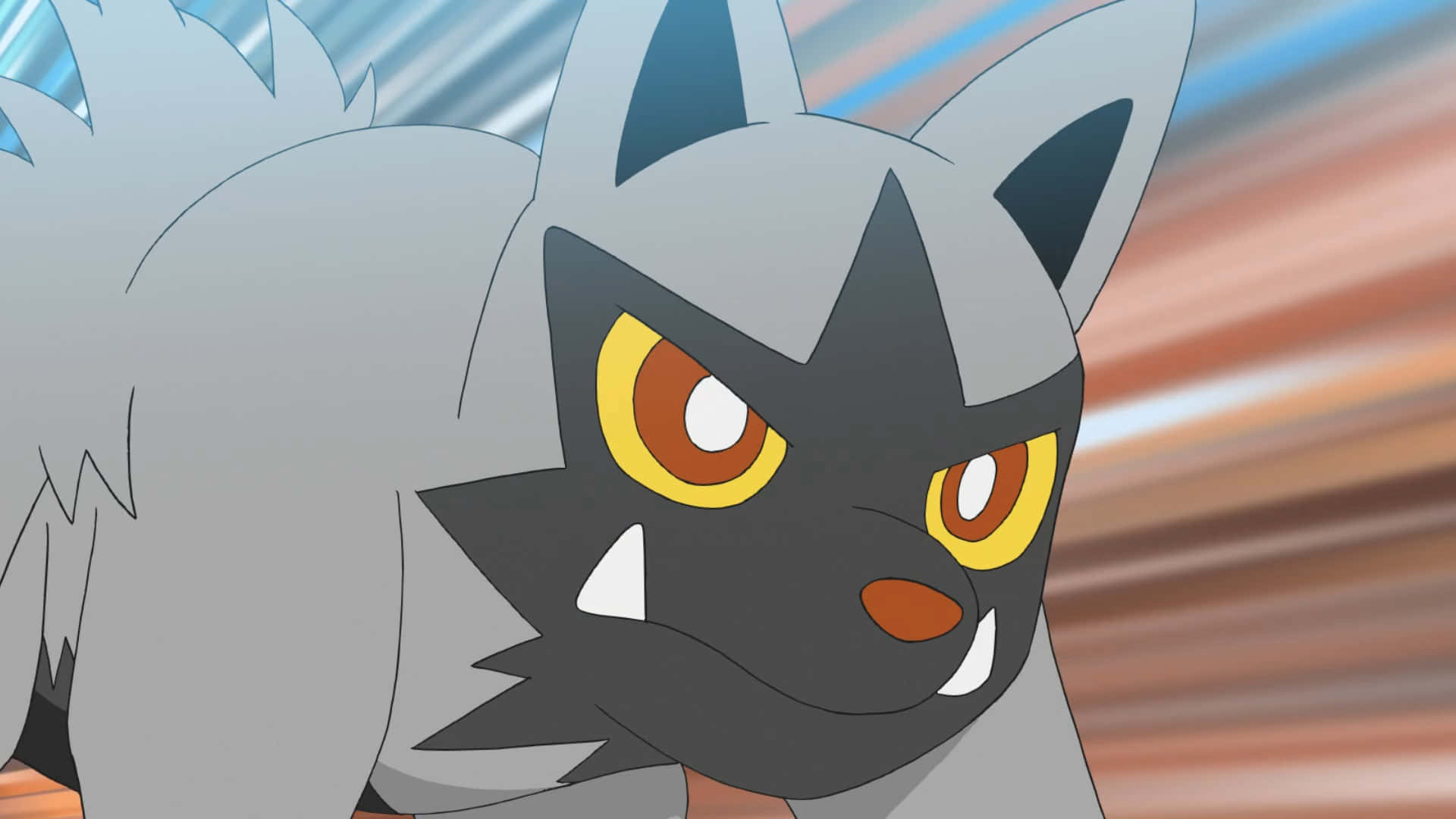 Poochyena, gray anime fox, glowing yellow eyes, Full HD Desktop Wallpaper