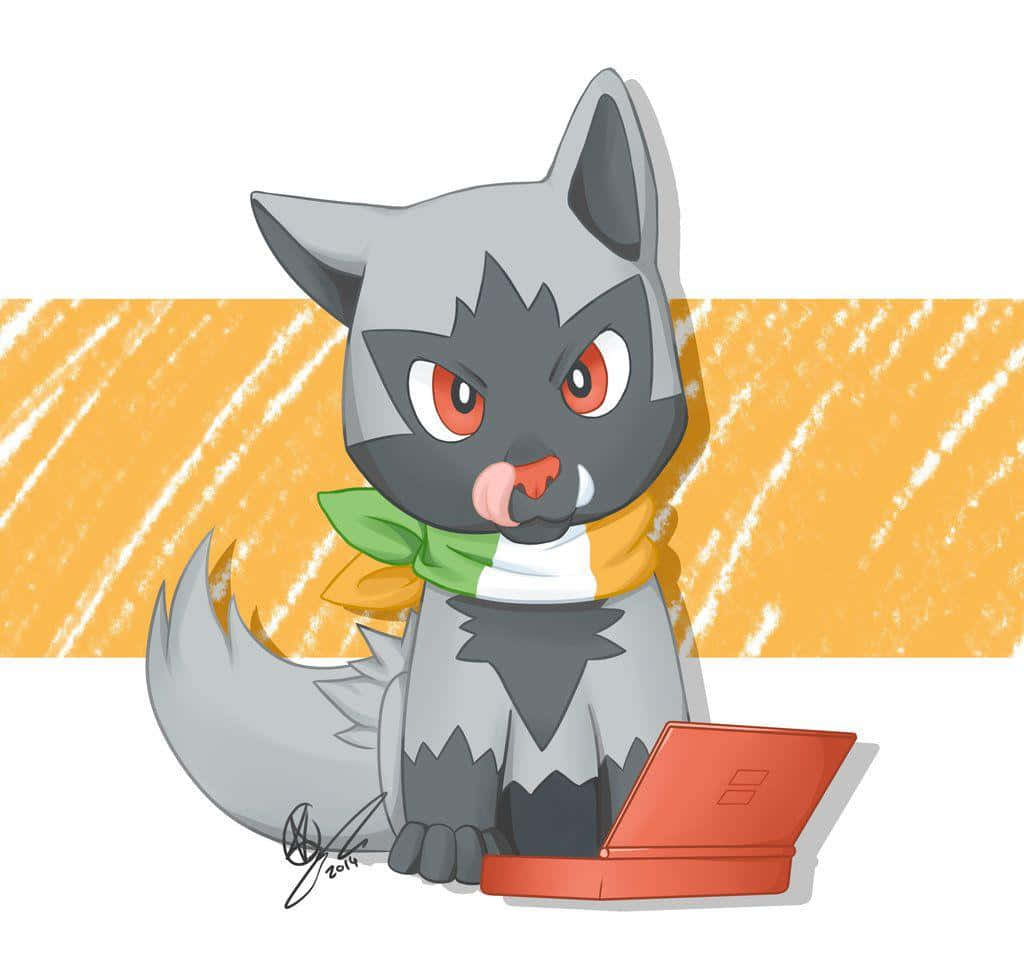 Poochyena, red eyes, green scarf, SD Desktop Wallpaper