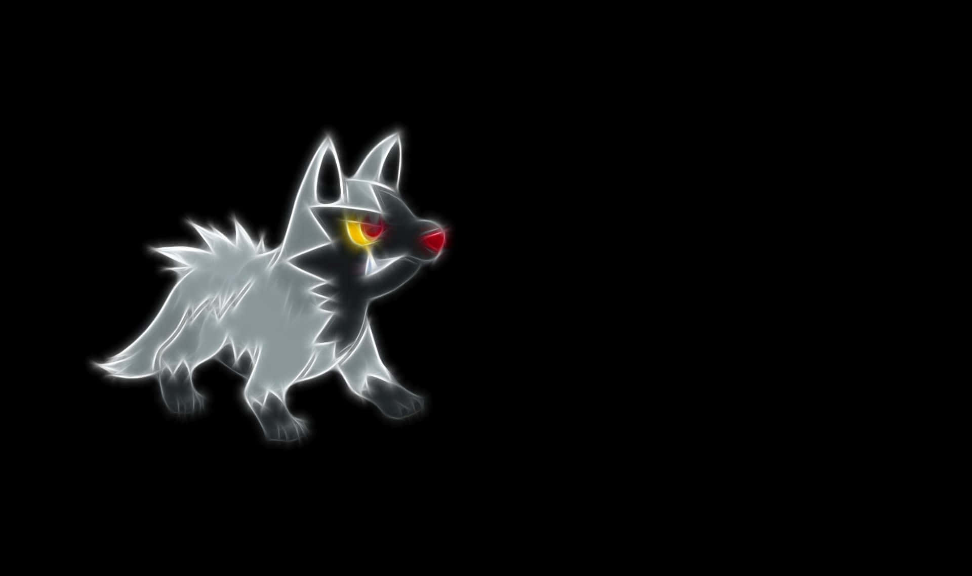 glowing white wolf-like creature, red eyes, black background, Full HD Desktop Wallpaper
