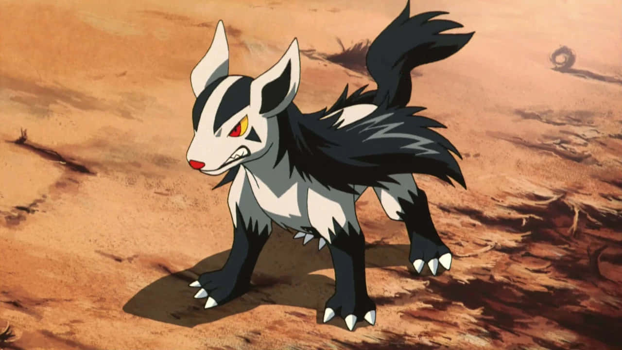 Poochyena, black and white, red eyes, HD Desktop Wallpaper