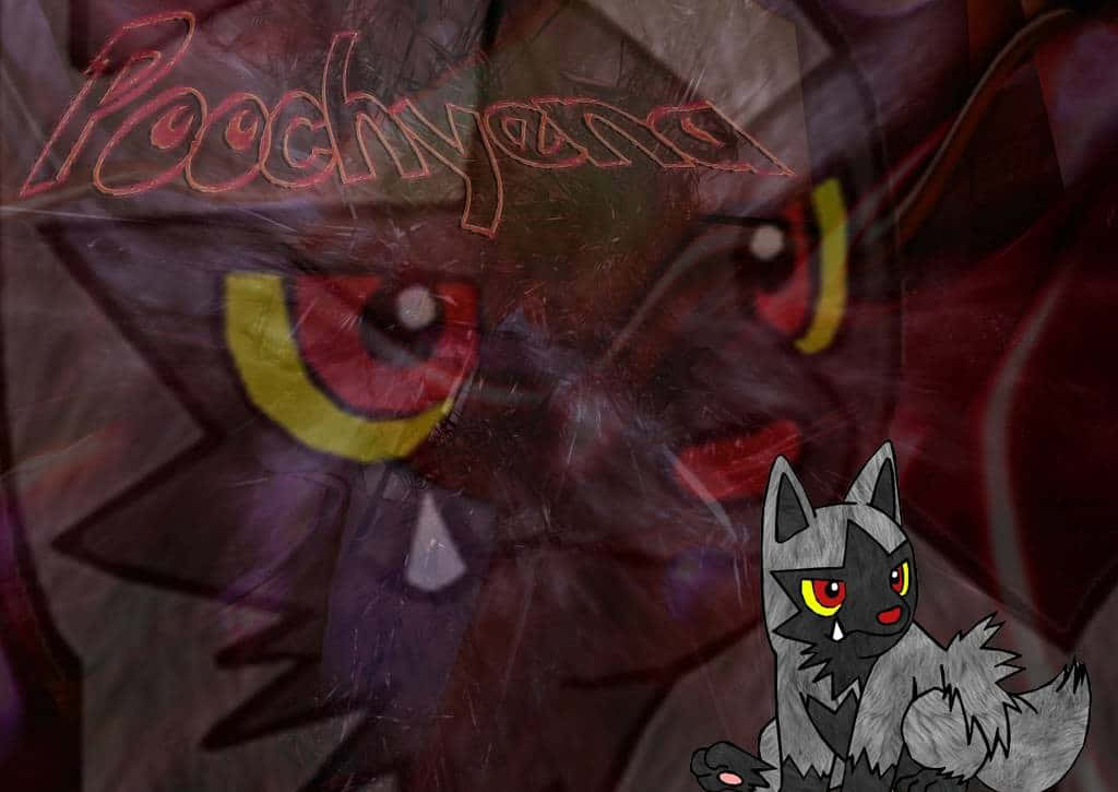 Poochyena, glowing yellow eyes, dark red textured background, SD Desktop Wallpaper