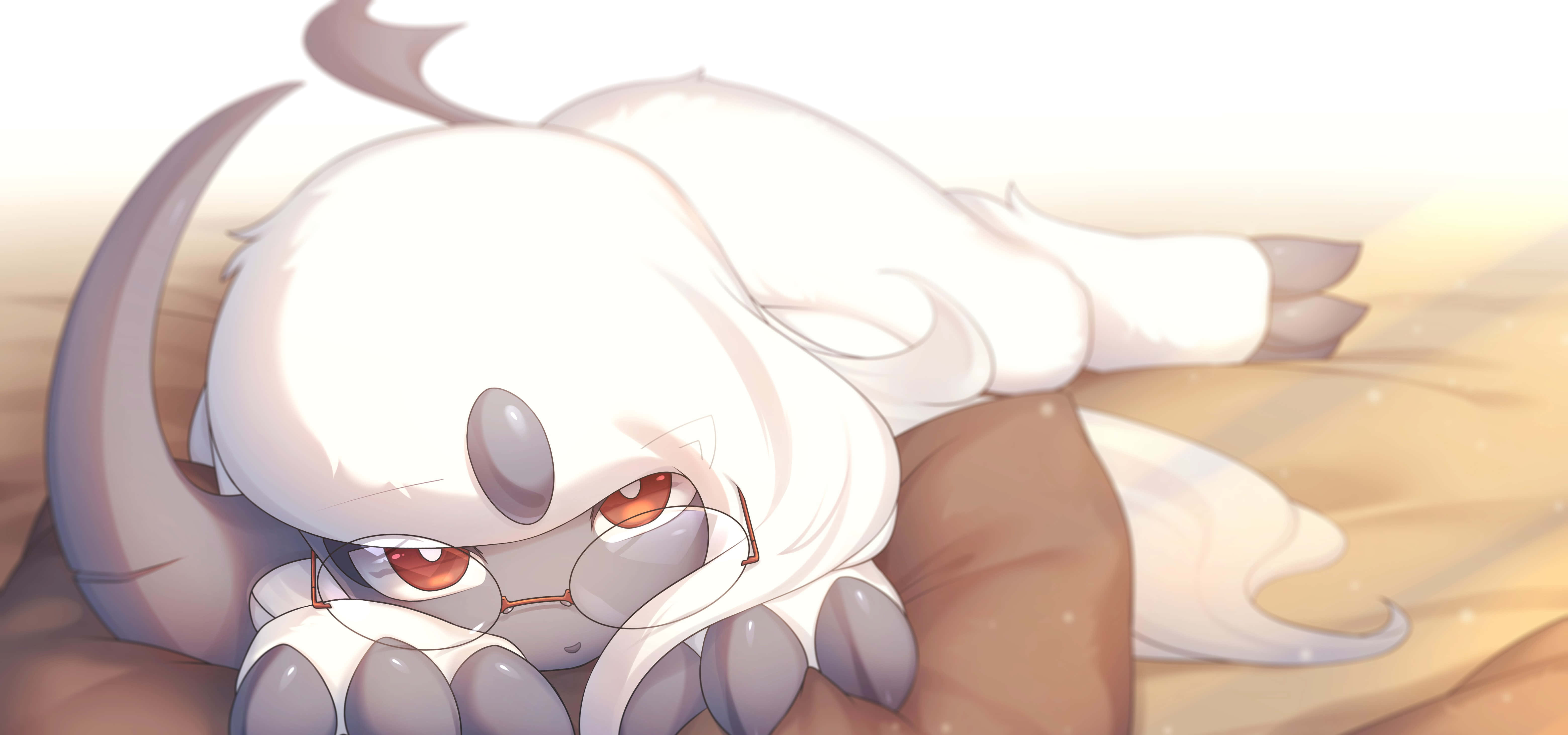 Poochyena, fluffy white, red eyes, 5K Desktop Wallpaper