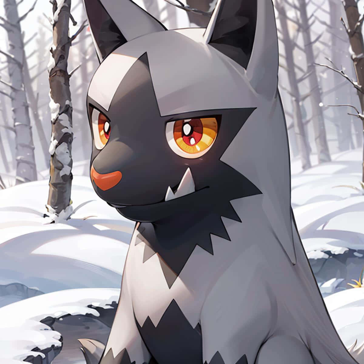 Poochyena, snowy forest, glowing amber eyes, SD Desktop Wallpaper