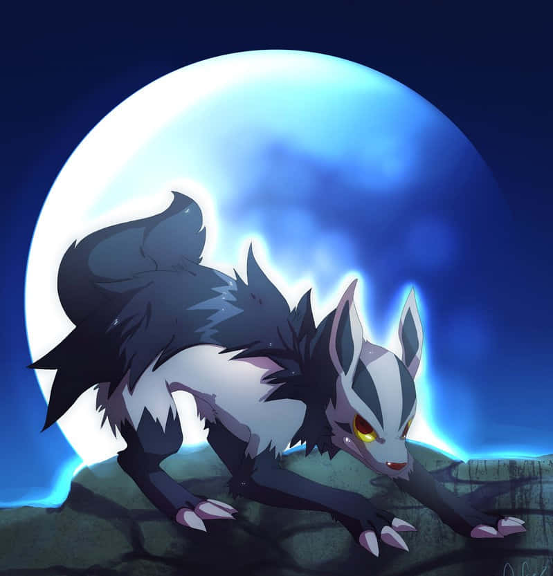 Poochyena, moonlit howl, glowing blue moon, SD Phone Wallpaper
