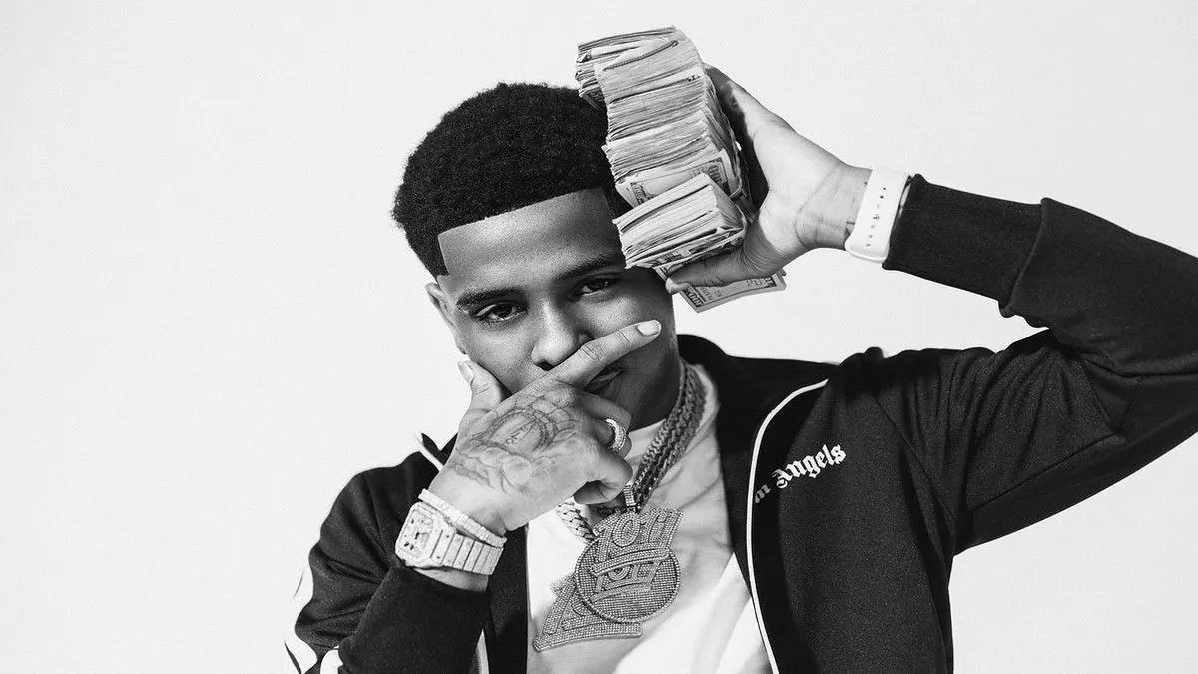 Pooh Shiesty, black jacket, stacks of cash, Full HD Desktop Wallpaper