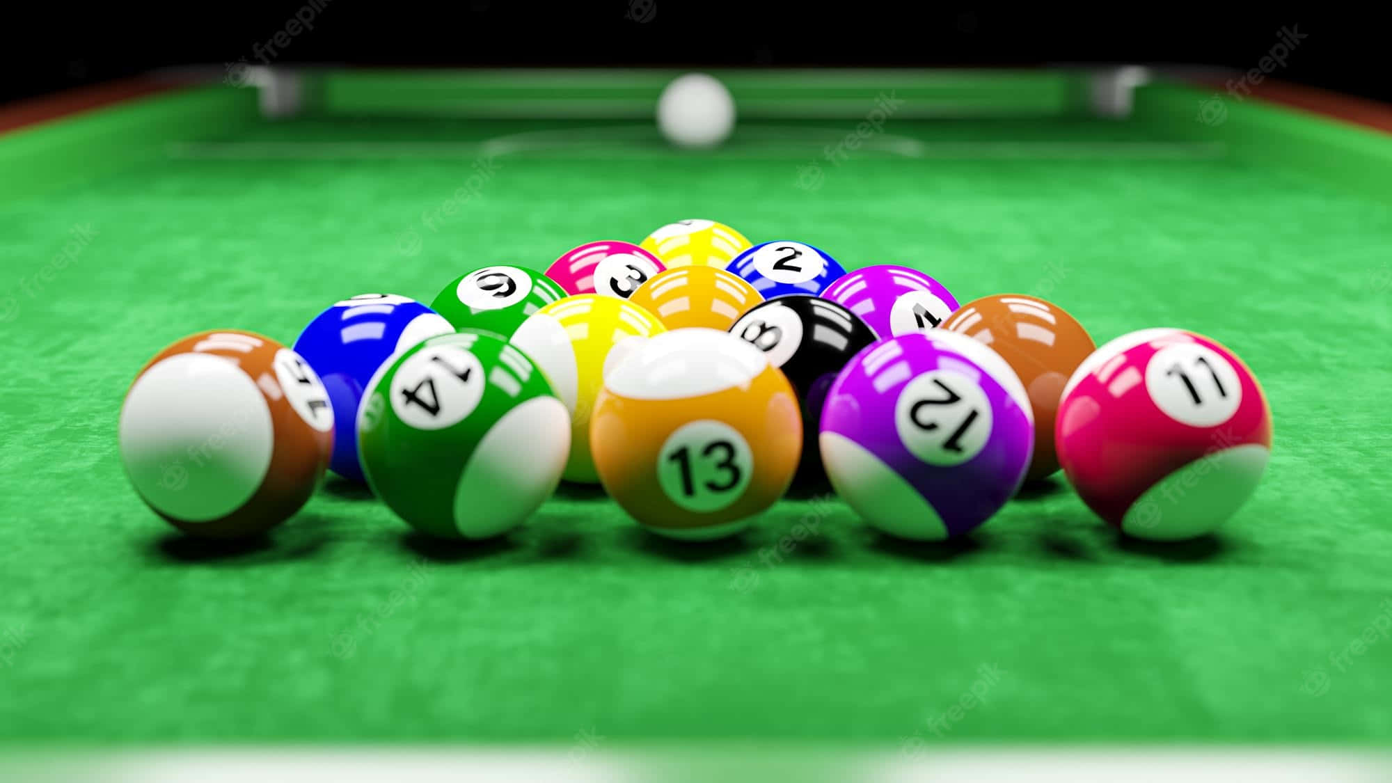 pool table, green felt, colorful billiard balls, Full HD Desktop Wallpaper