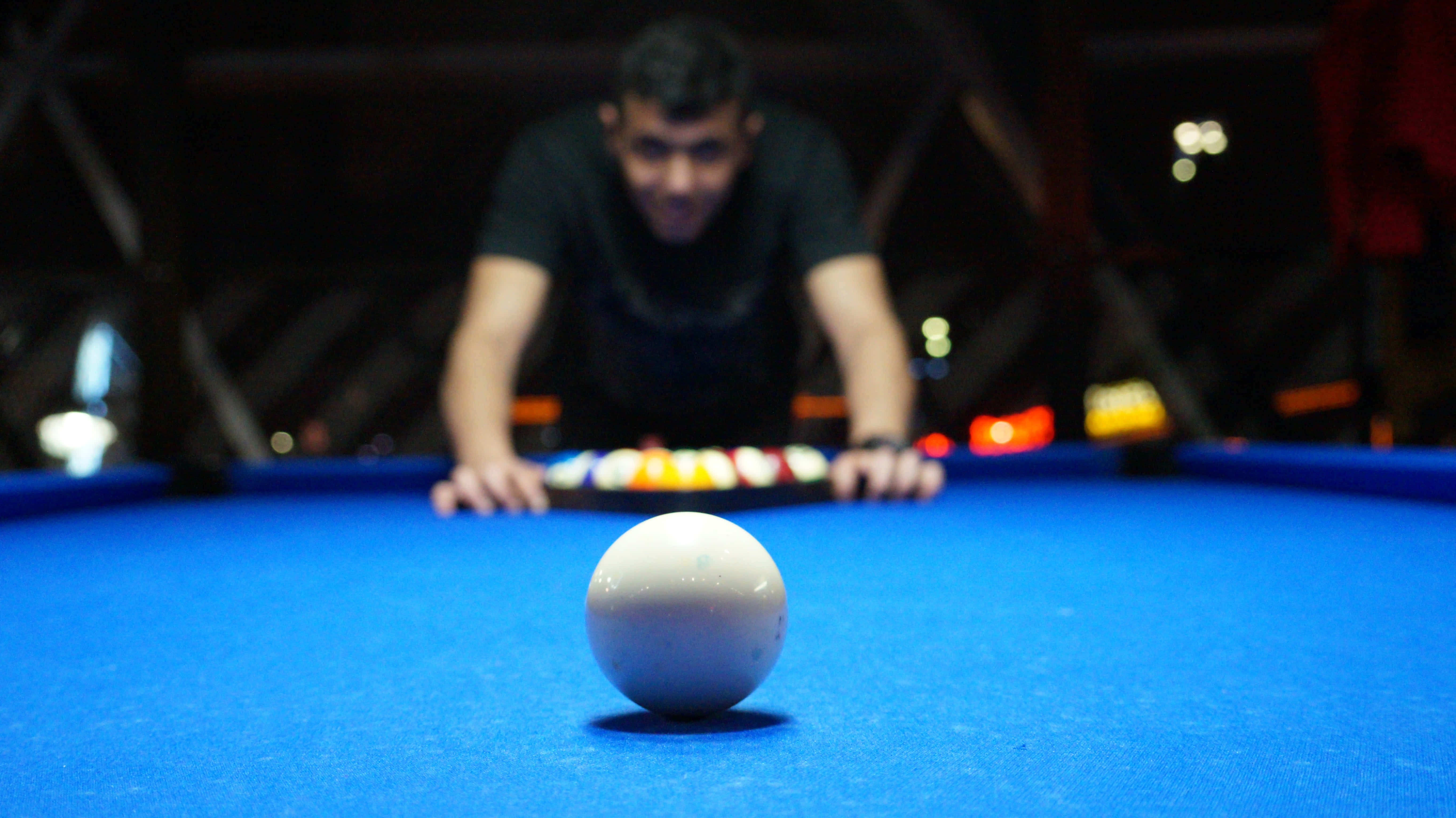 cue ball, pool table, vibrant blue table, 5K Desktop Wallpaper