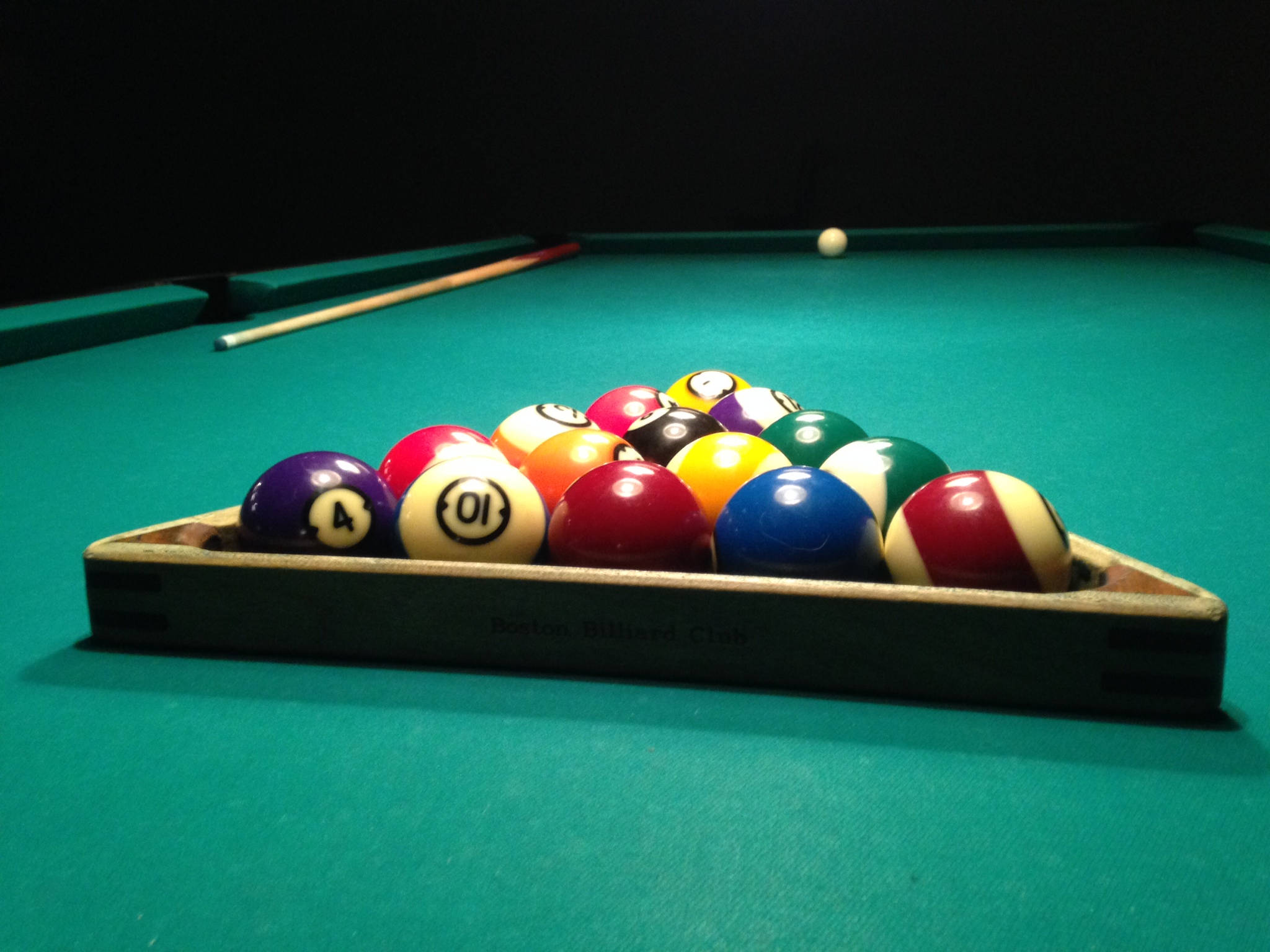 triangular rack, colorful billiard balls, green felt pool table, Full HD Desktop Wallpaper