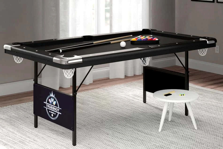 folding billiard pool table, black pool table, basketball hoops on legs, SD Desktop Wallpaper