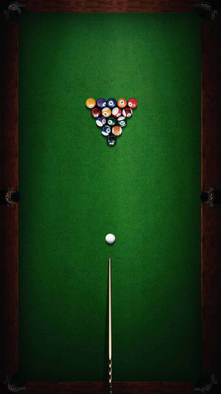 pool table, balls racked in a triangle, cue ball, HD Phone Wallpaper