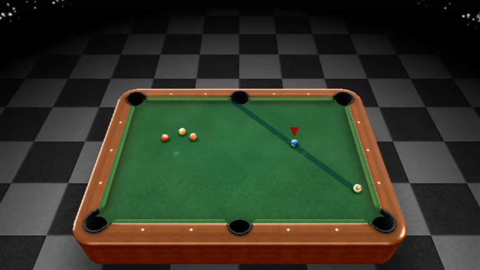 pool table, checkered floor, cue stick, Full HD Desktop Wallpaper