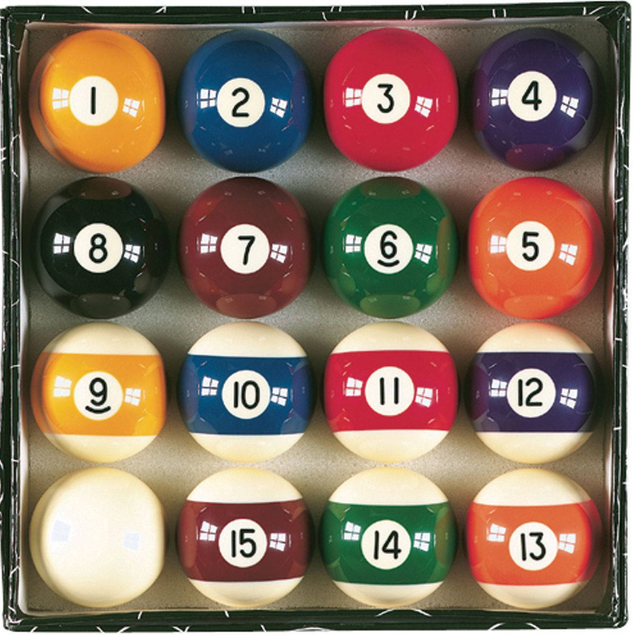 glossy numbered pool balls, black tray, white numbers, SD Phone Wallpaper