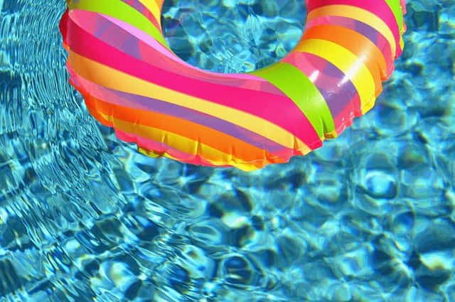 pool water, colorful ring floater, rainbow striped, SD Desktop Wallpaper