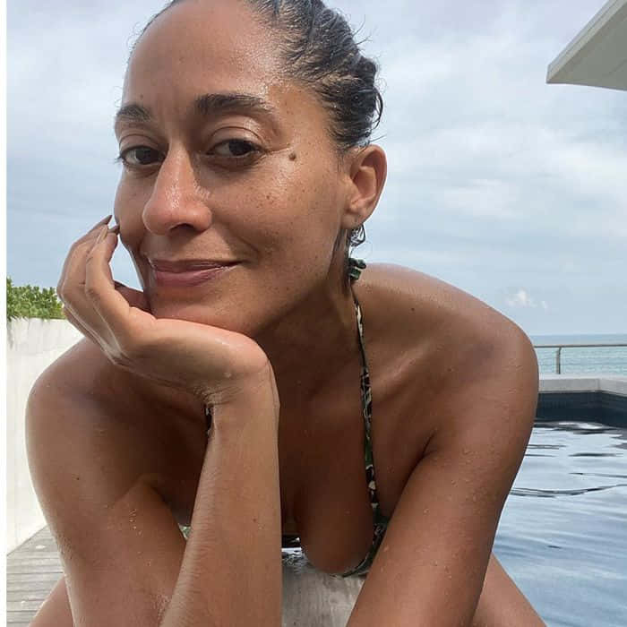 mature woman, pool, ocean, SD Desktop Wallpaper