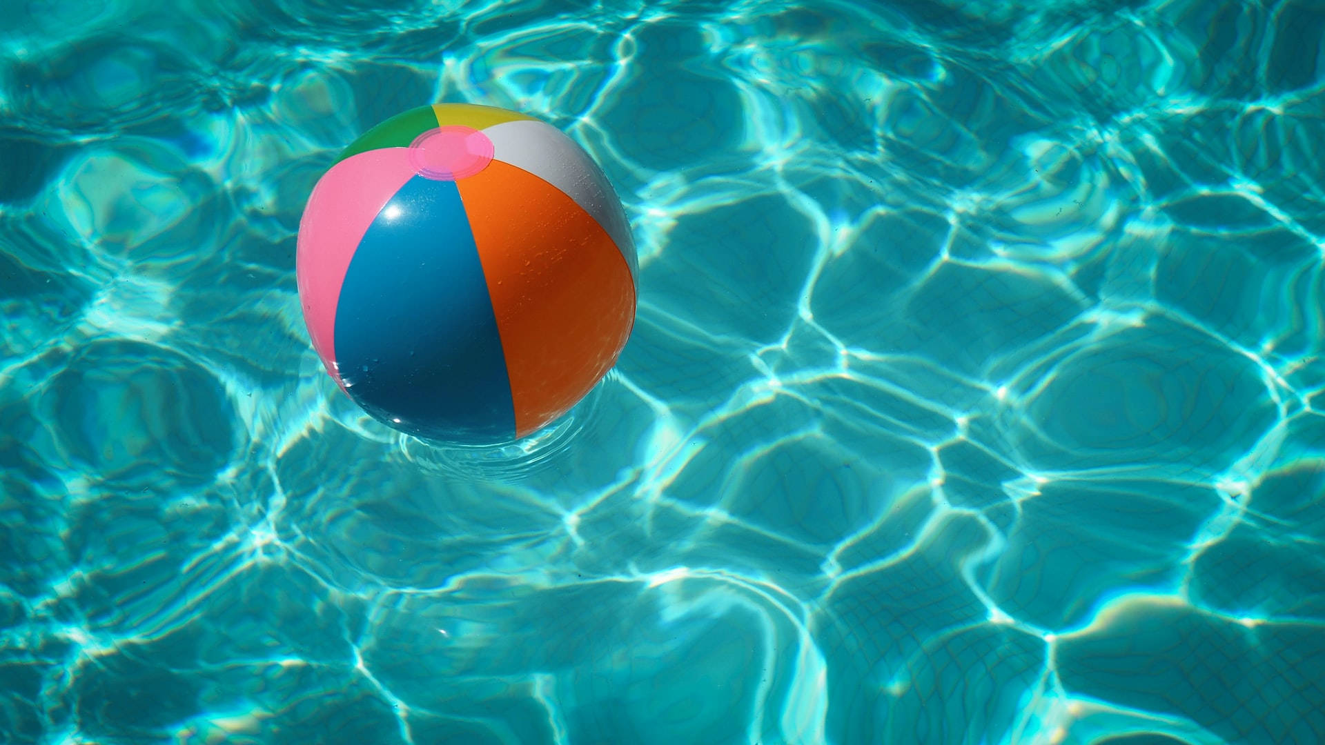 beach ball, turquoise pool water, rippling sunlight patterns, Full HD Desktop Wallpaper