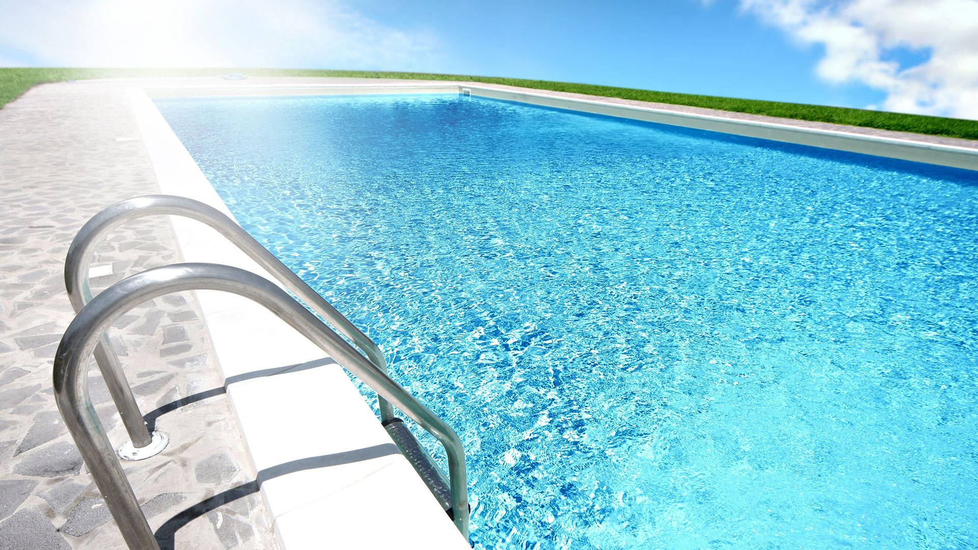 swimming pool, chrome ladder, bright sun, Full HD Desktop Wallpaper