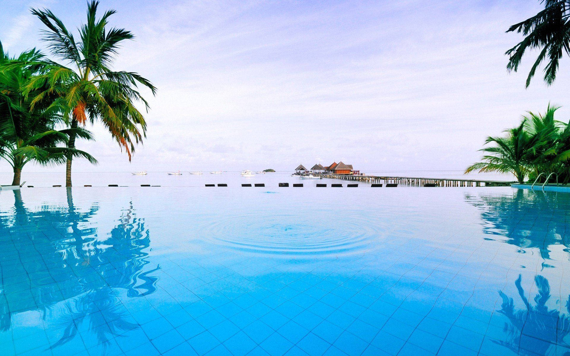 infinity pool, ocean, soft sky, Full HD Desktop Wallpaper