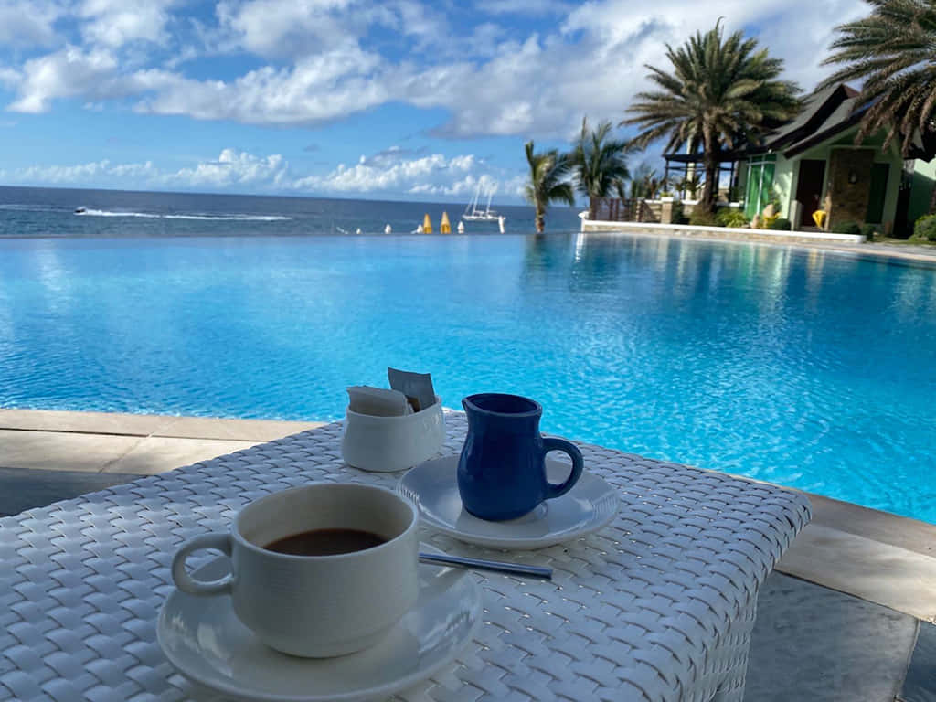 coffee pool resort, infinity pool, ocean, SD Desktop Wallpaper