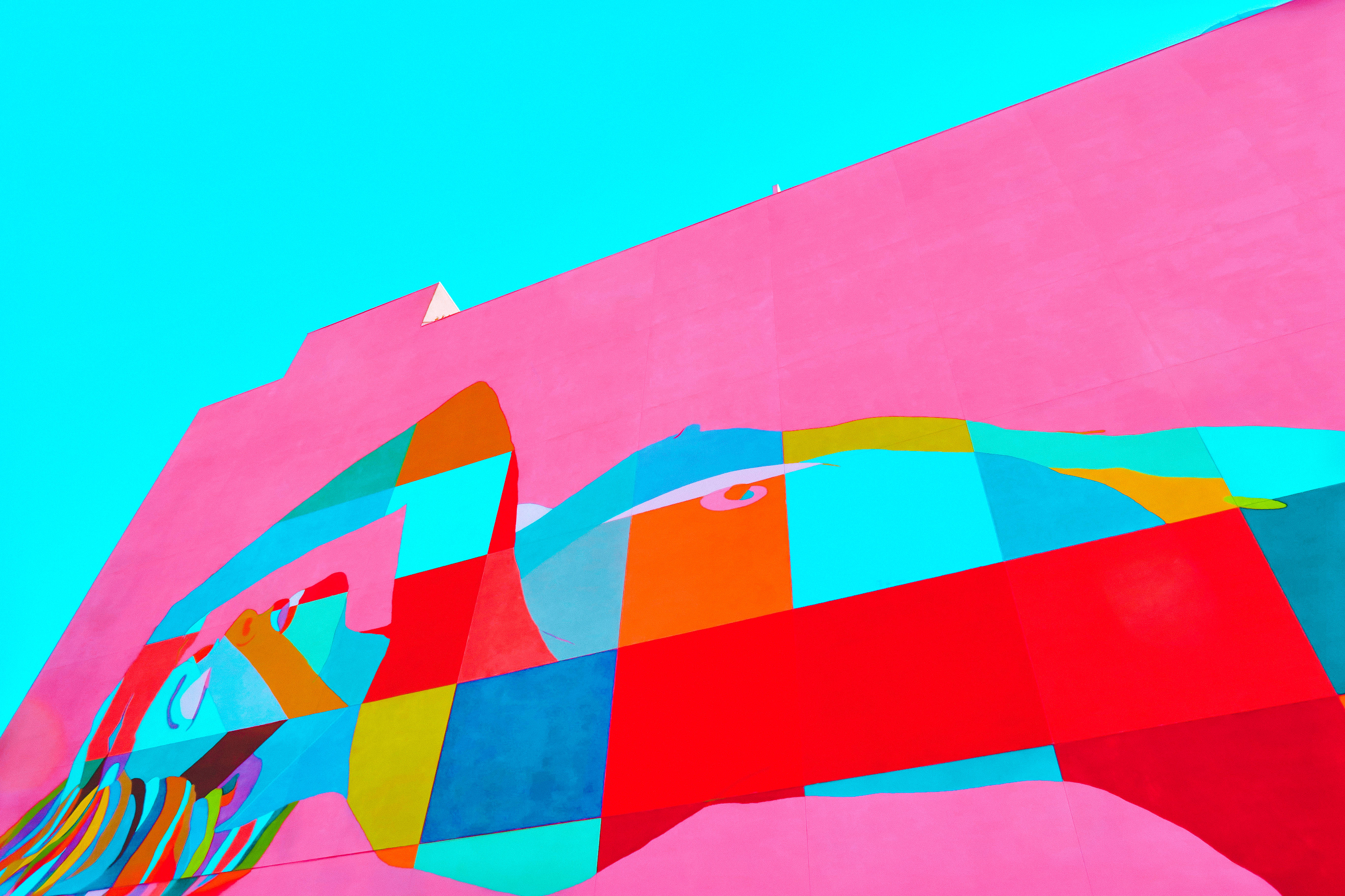 woman illustration, geometric mural, stylized face, 5K Desktop Wallpaper