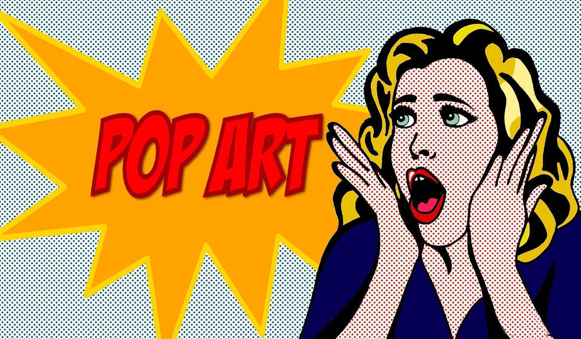 Surprised Comic Pop Art, blonde hair, yellow starburst, Full HD Desktop Wallpaper