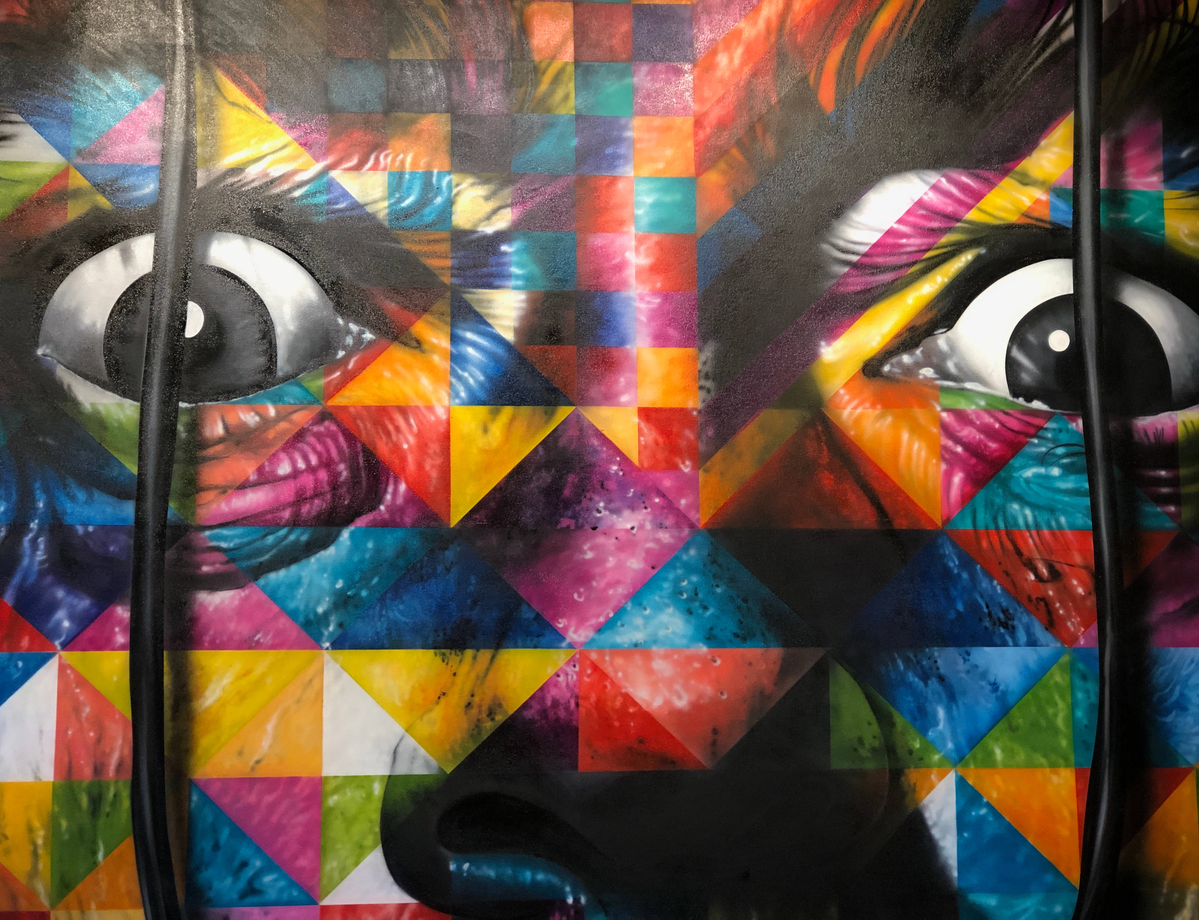 human face, geometric mural, intense eyes, 4K Desktop Wallpaper