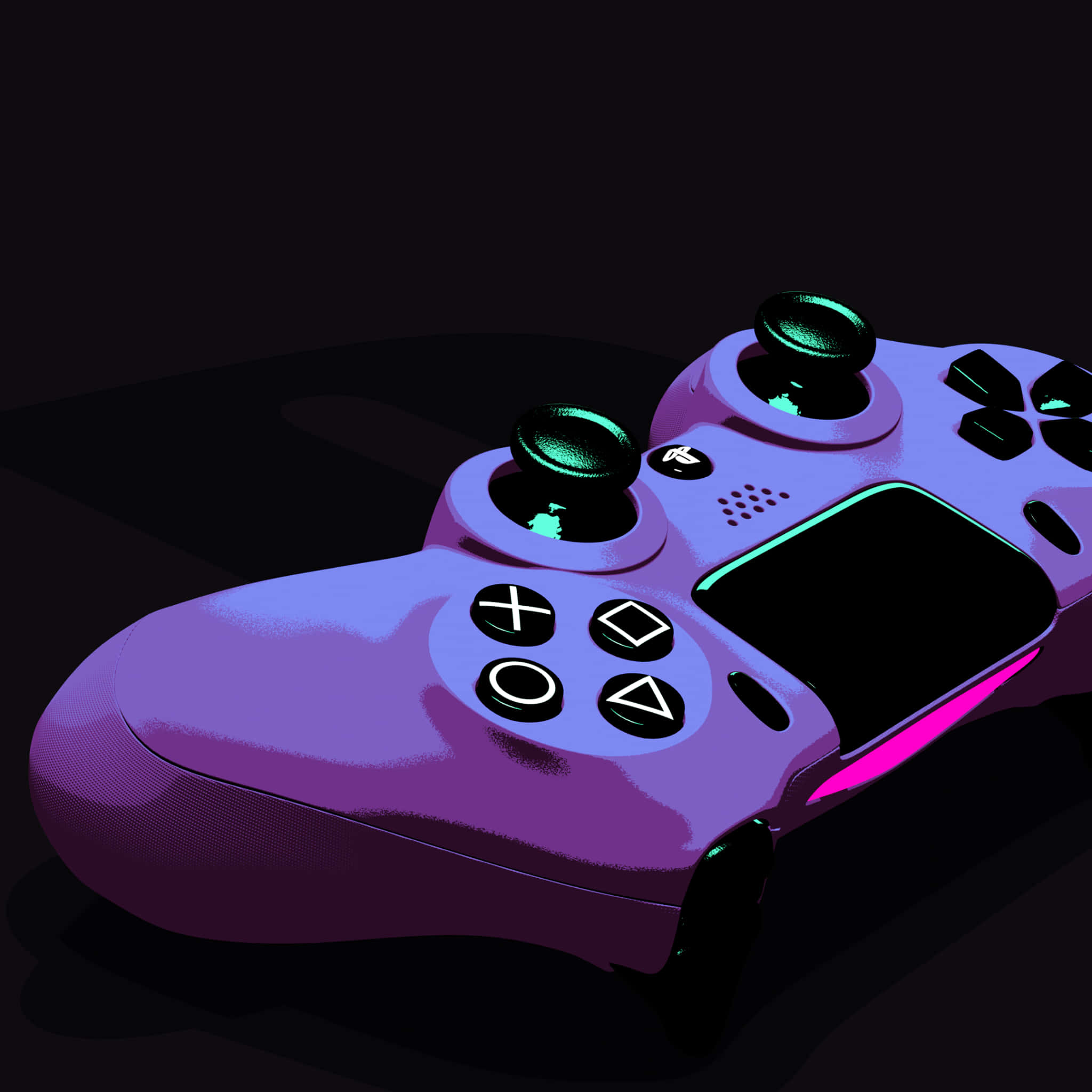 PS4 Remote Joystick, vibrant purple, glowing green accents, Full HD Desktop Wallpaper