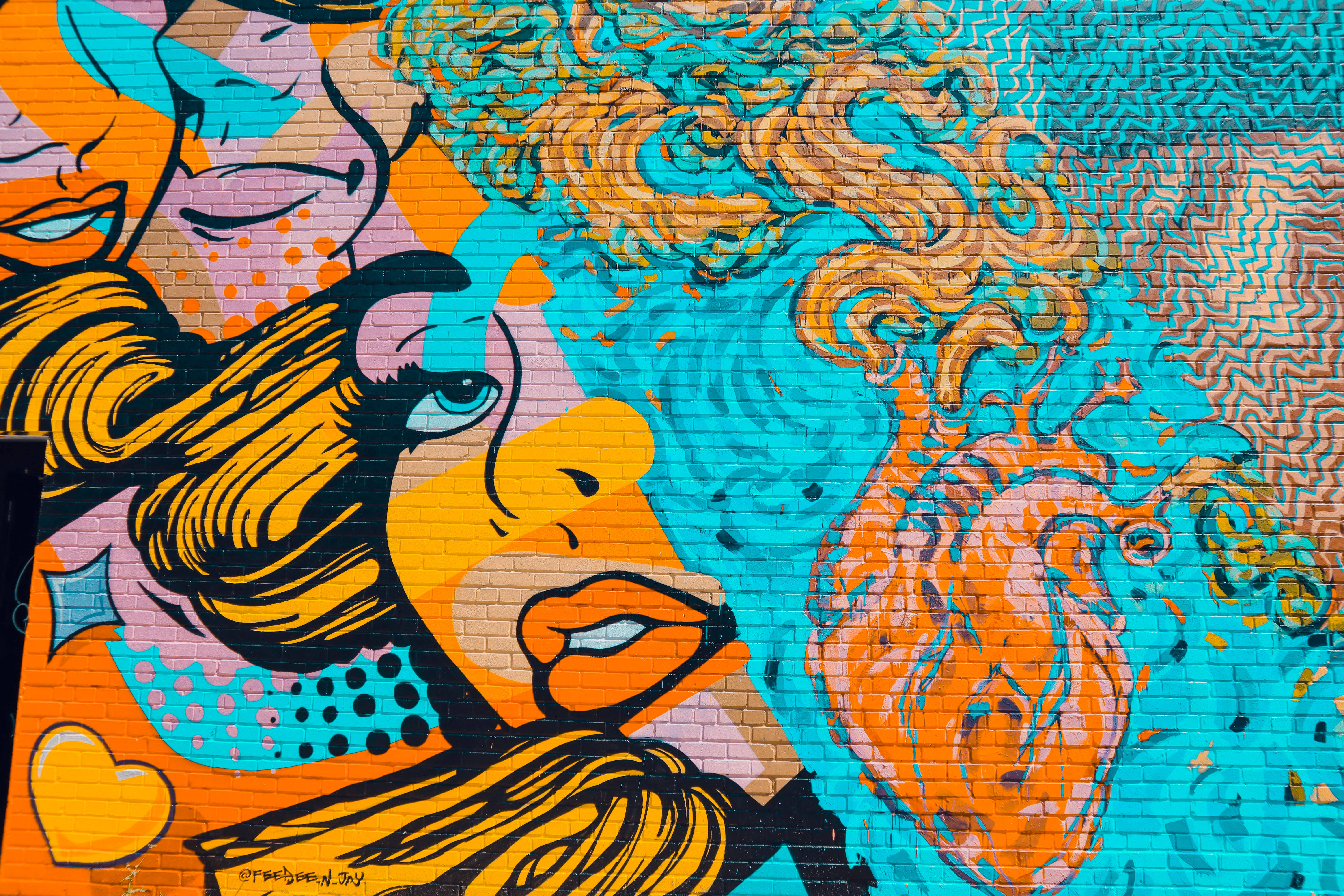 Woman's Heart, orange hair, turquoise background, 5K Desktop Wallpaper