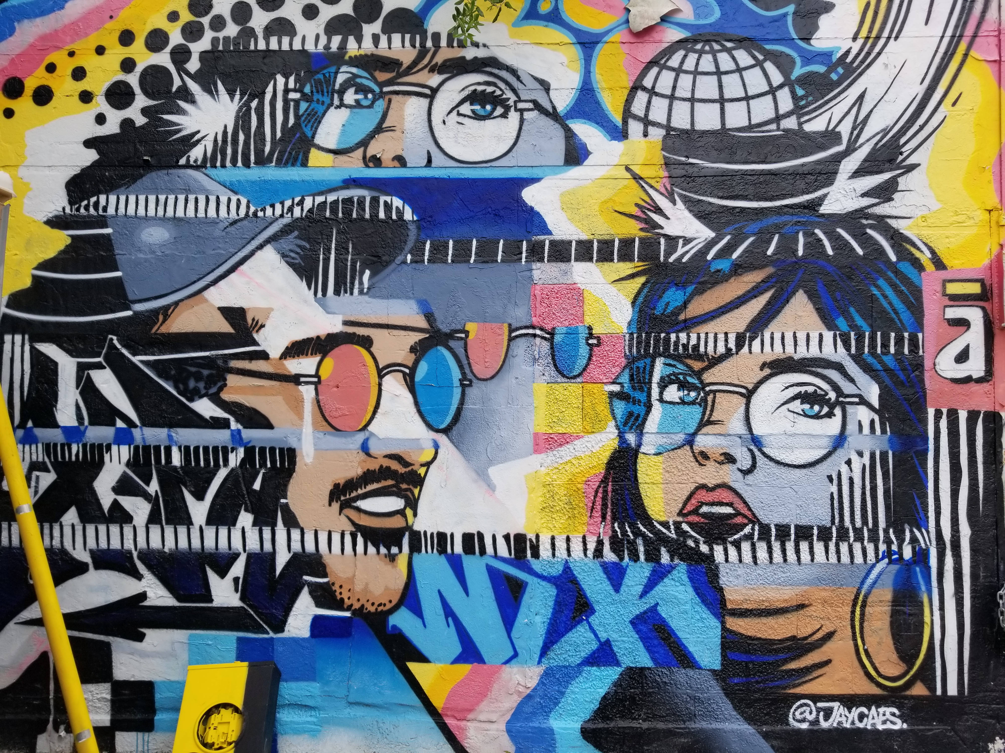 Pop Art, graffiti mural, stylized faces, 4K Desktop Wallpaper