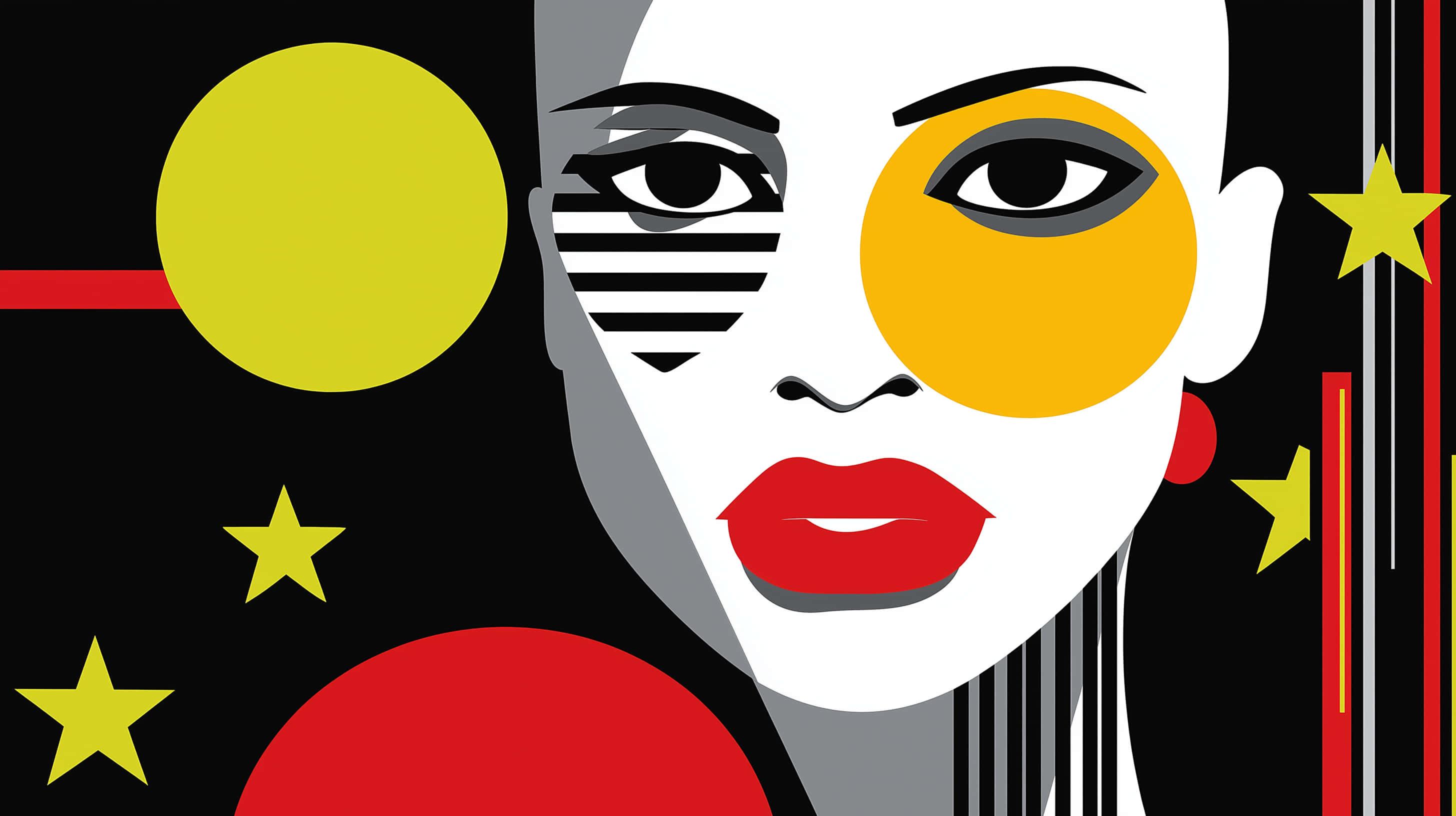 Pop Art, geometric shapes, stars, 2K Desktop Wallpaper