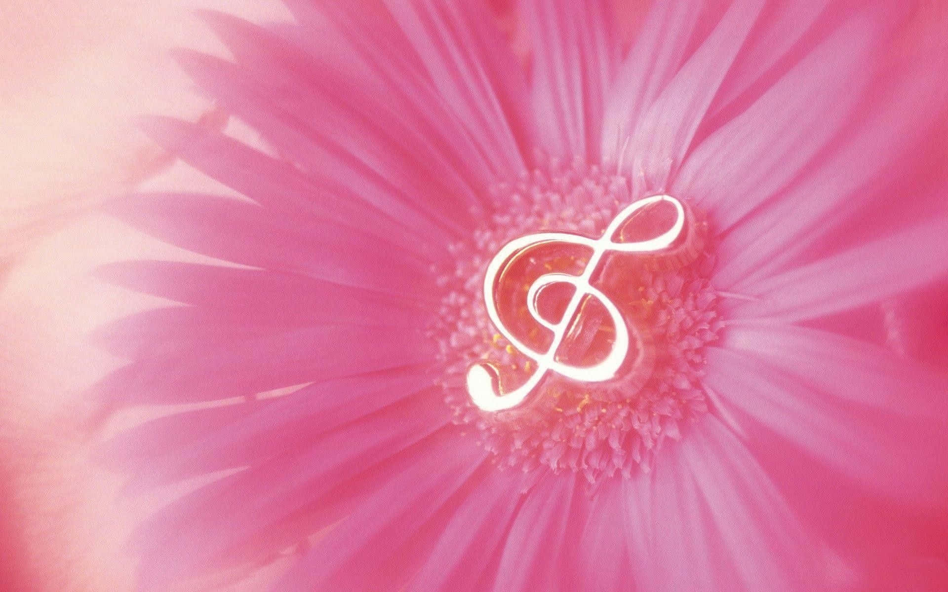 pink flower, glowing white treble clef, melodic voice, Full HD Desktop Wallpaper