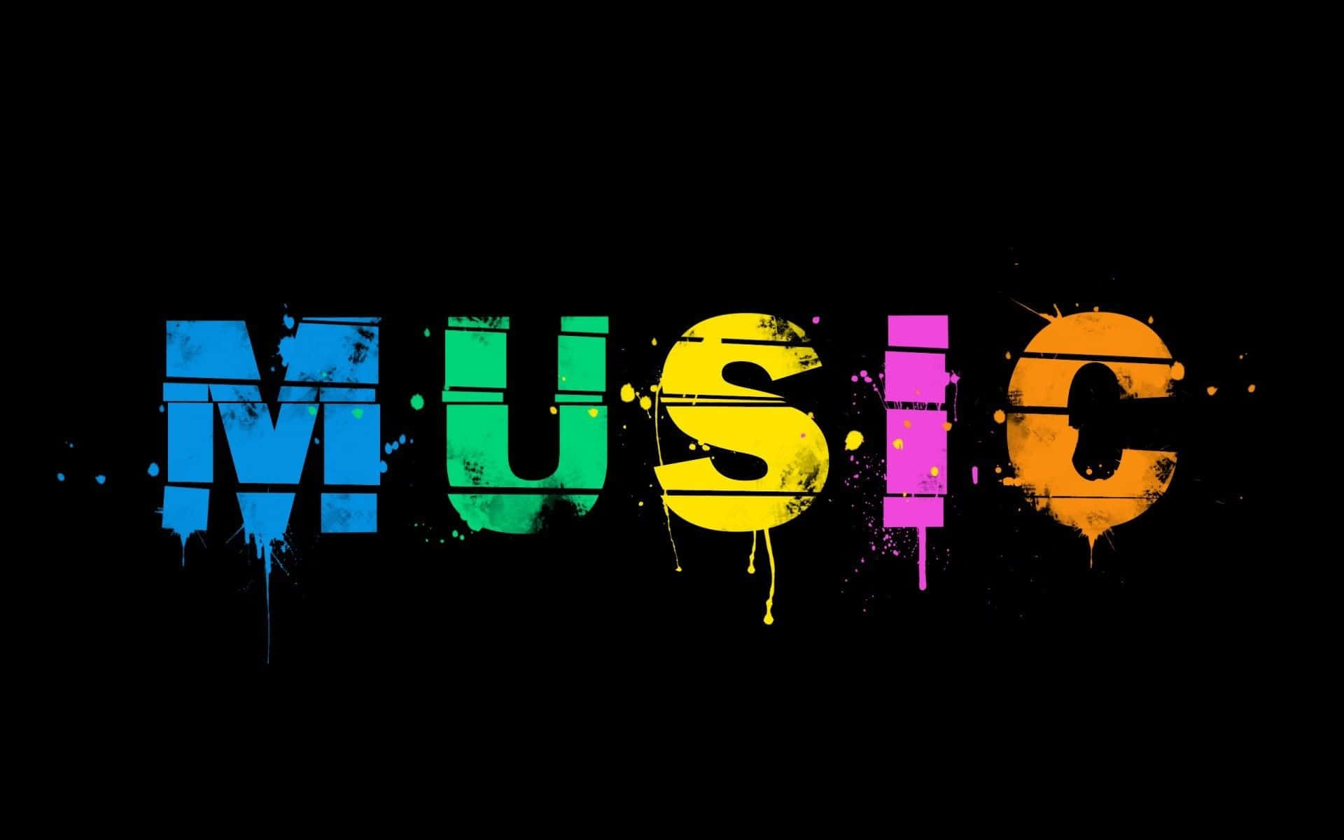 music, vibrant rainbow colors, stark black background, Full HD Desktop Wallpaper