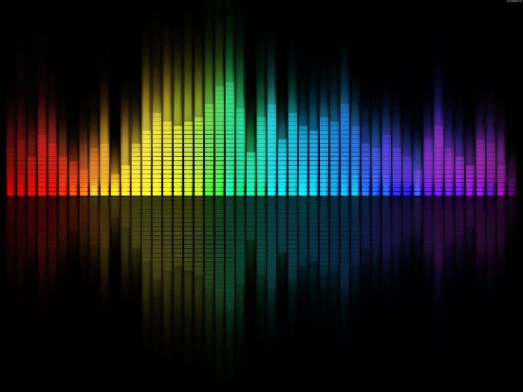 rainbow audio equalizer bars, black background, mirrored reflections, SD Desktop Wallpaper